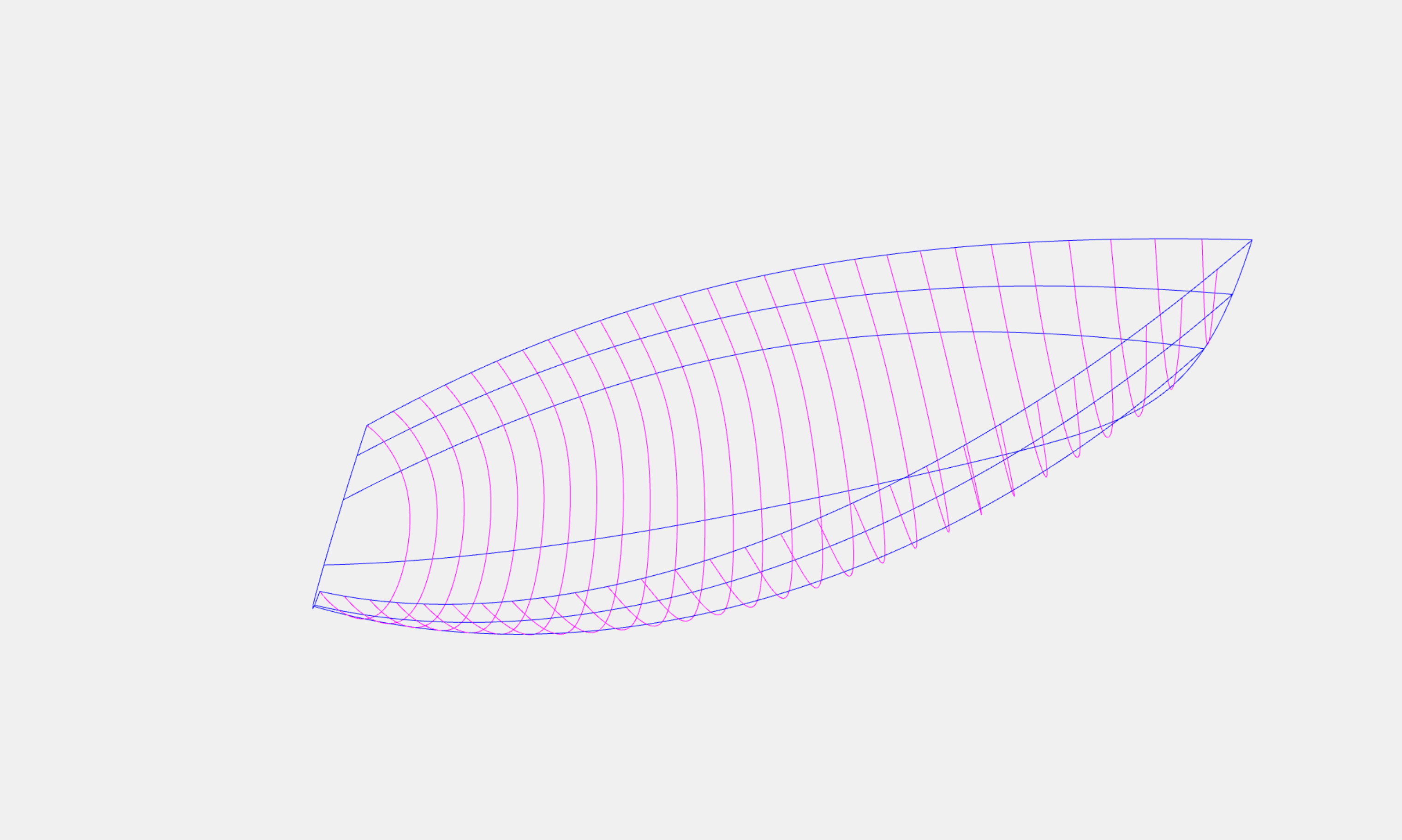 Yacht blueprint 3D view. NURBS curves