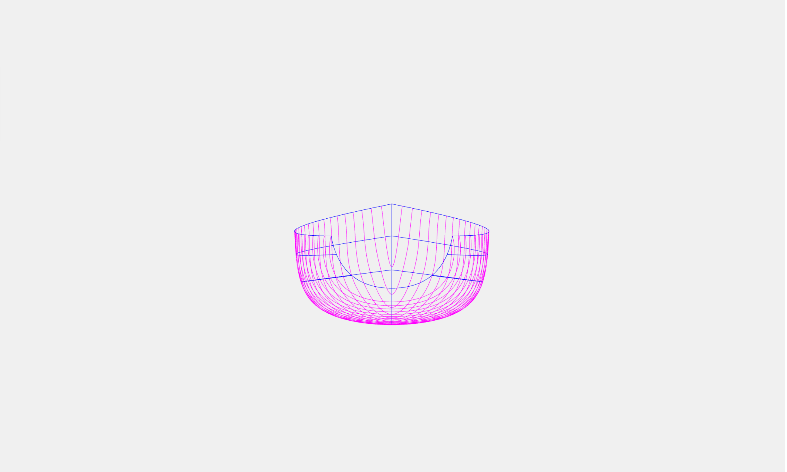 Yacht blueprint back side view. NURBS curves