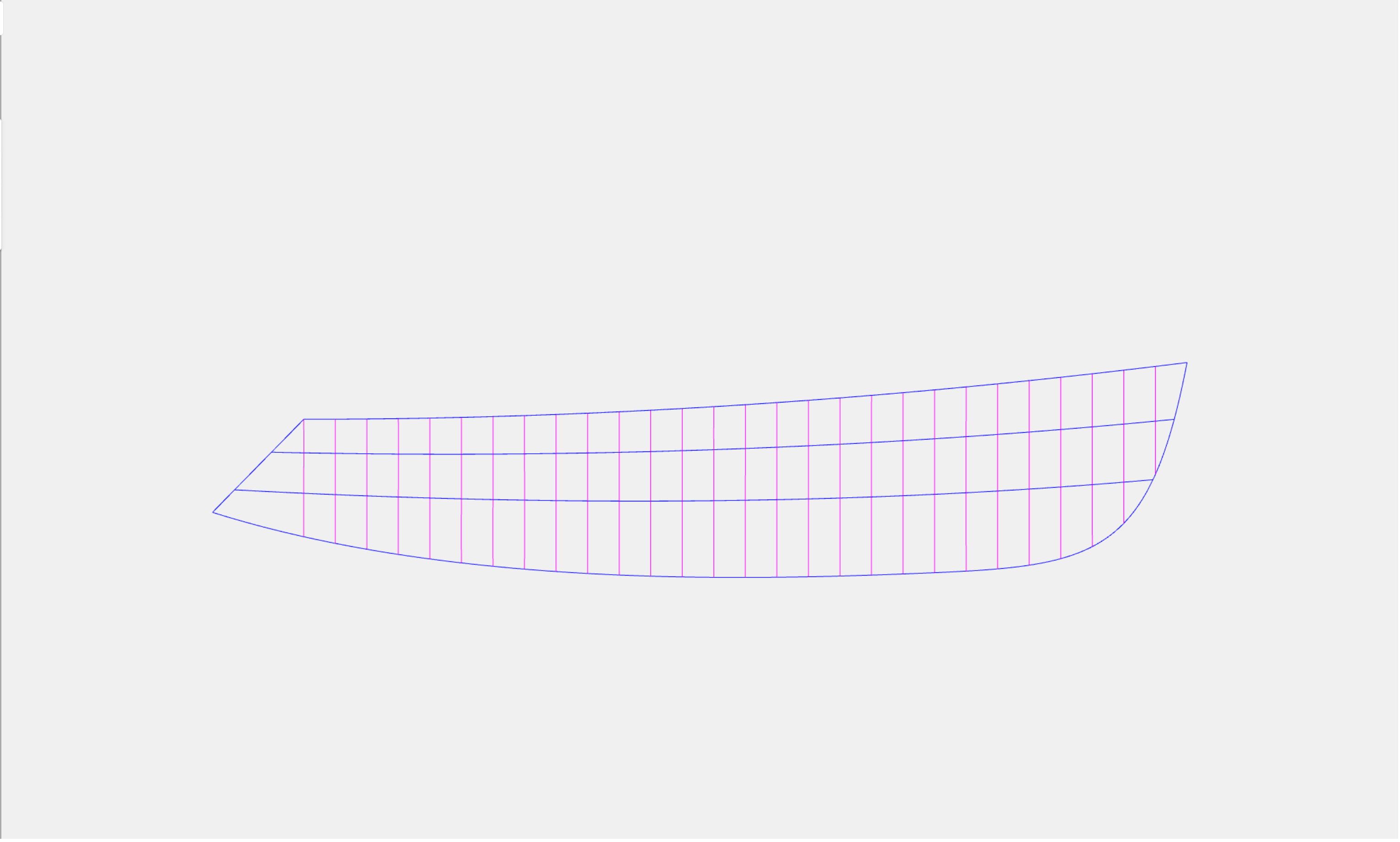 Yacht blueprint right side view. NURBS curves